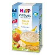 Organic milk porridge with apples, peaches and bananas