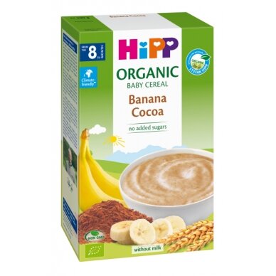 Organic 3-grain cereal with banana and cacao